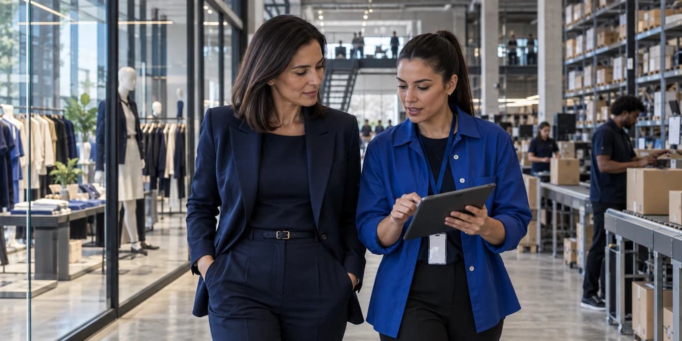 Diretora e coordenadora acompanhando uma operação integrada de showroom e distribuição.