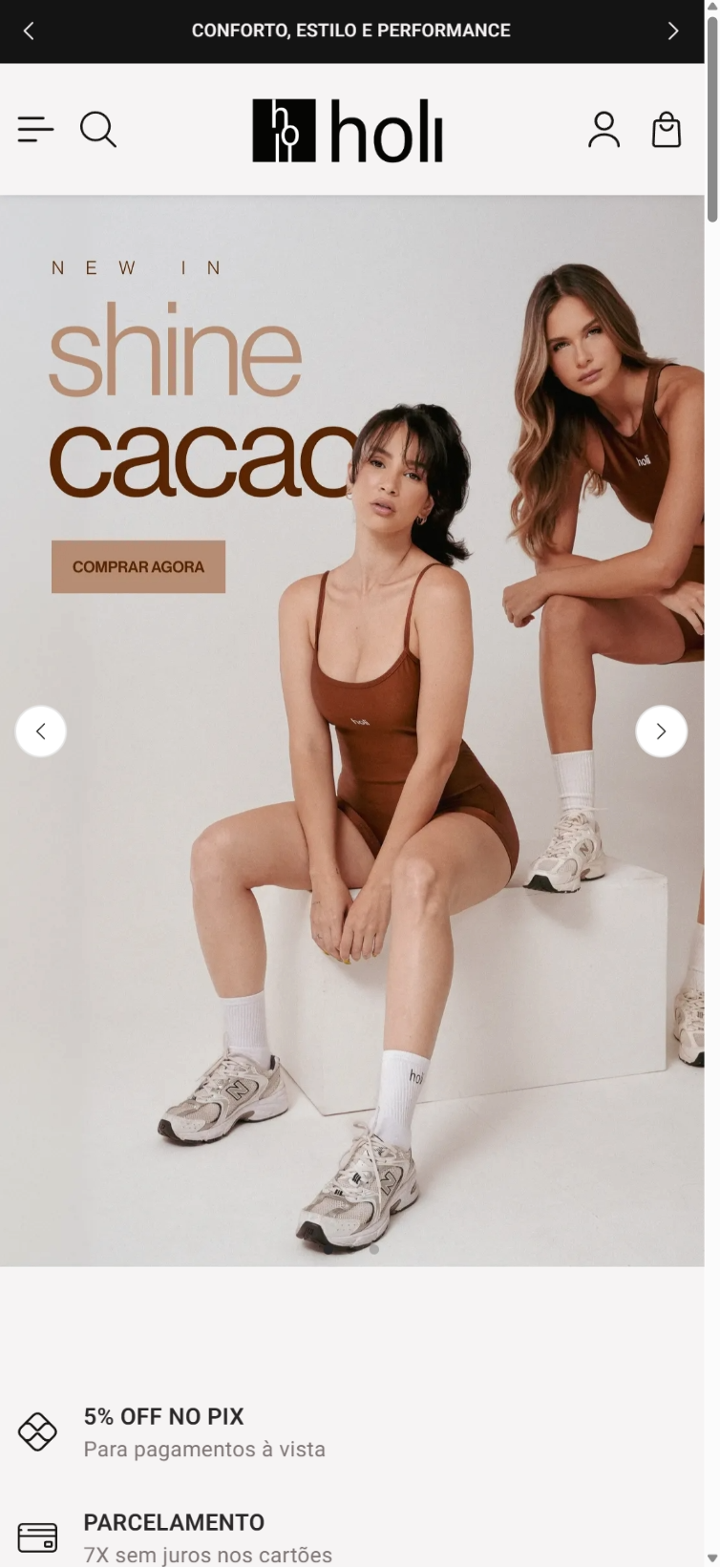 Layout de loja de moda íntima no celular