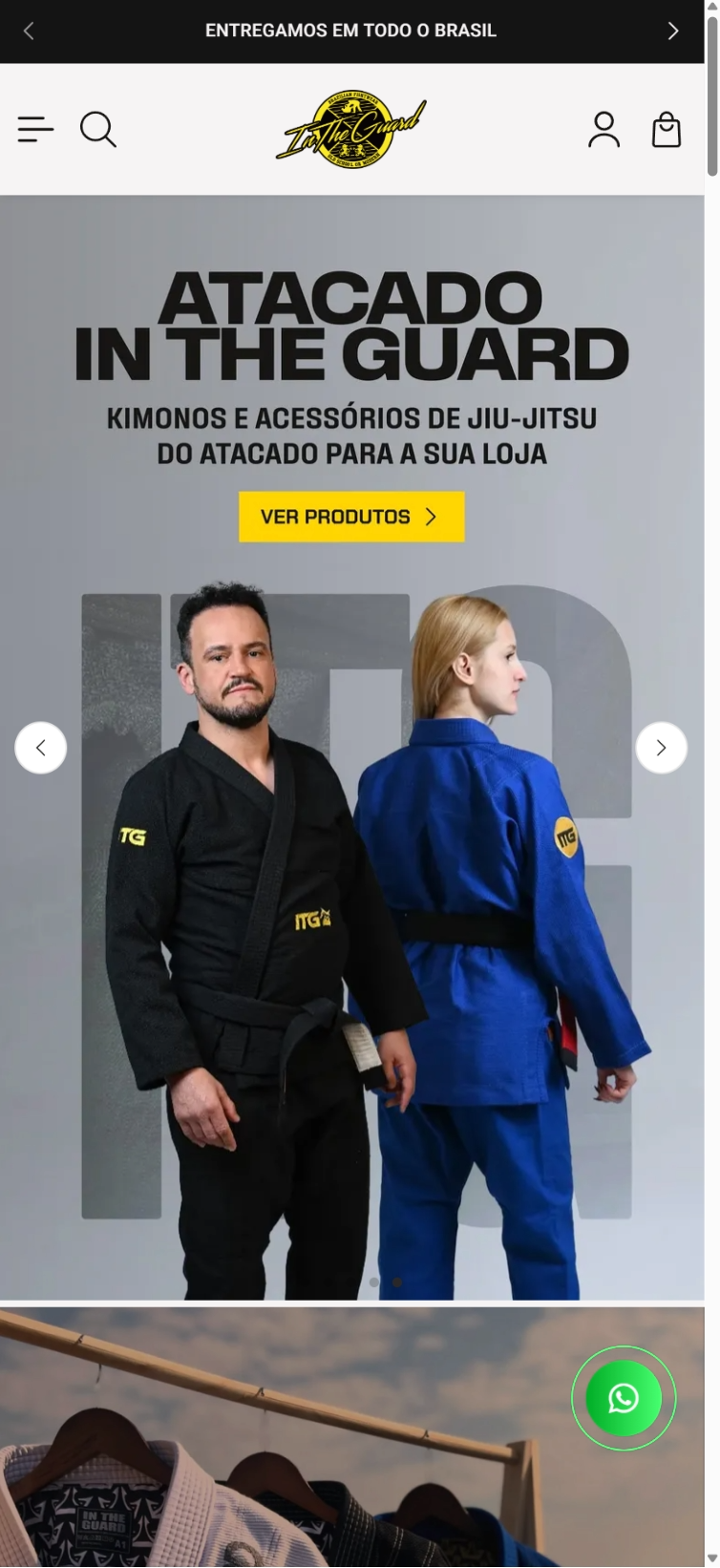 Layout de loja de artigos de jiu-jítsu no celular